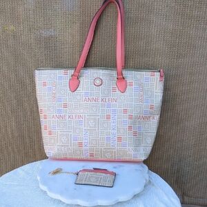Anne Klein Logo Tote Bag - Cream and Coral